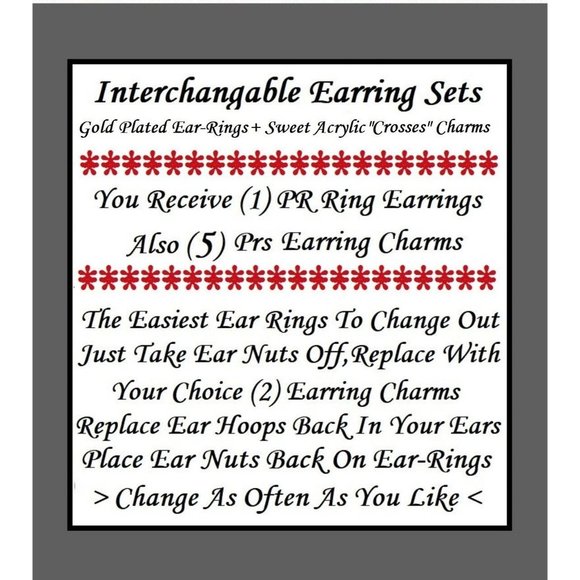 5/$20 Religious Cross Faith Interchangeable Charm Earrings-5 Pairs in Set - Picture 6 of 6